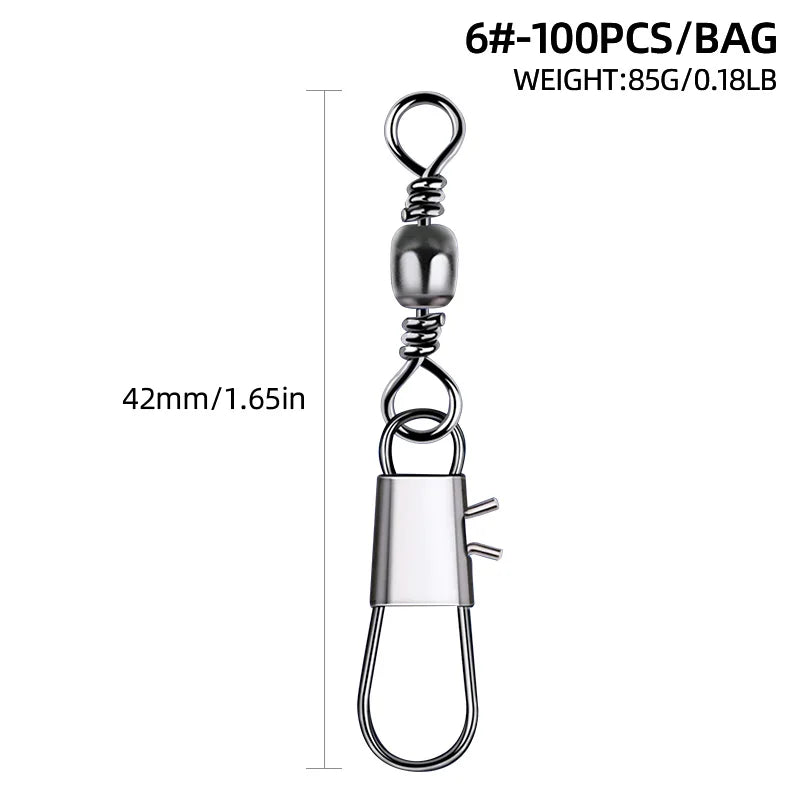 100pcs/lot Fishing Connector Bearing Rolling Swivel Snap Fishhook Lure Connector Tackle Accessories ﻿