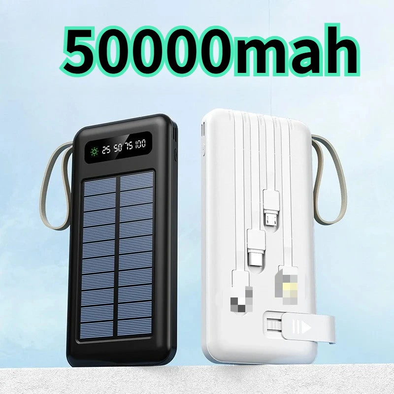 50000mah Outdoor Solar Power Bank Portable Charging Station Power Banks Original 10000/20000mAh Built‑in Cable