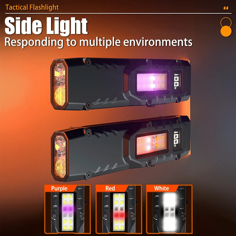 EDC Tactical Flashlight,1500 Lumen Flat Flashlights Rechargeable,Dual-Switches LED UV Flashlight with Digital Display,Stainless