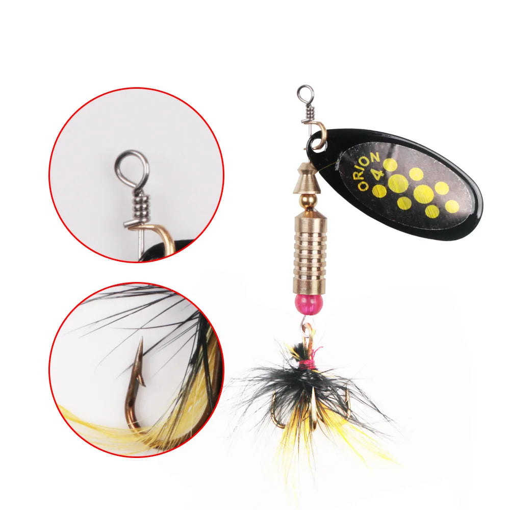 1pcs/lot Rotating Spinner Fishing Lure 3.5g/4.5g/7g/9g/12g Spoon Sequins Metal Hard Bait Wobblers Bass Pesca With Feather Hooks
