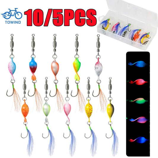 10/5PCS Twisted Metal Fishing Lures Spinner Hard Baits 360 Degree Rotating Spoon Lures Feather Metal Jigs Fishing Accessories