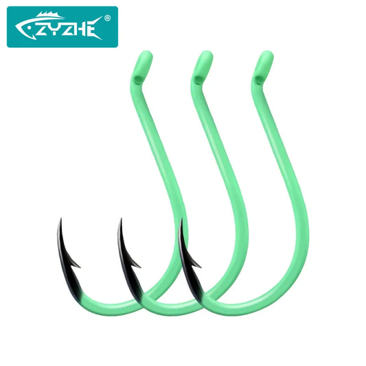 ZYZHE 8~14pcs Luminous Green Octopus Beak Hooks High Carbon Steel Sharp Offset Hook Point Saltwater Freshwater Fishing Hooks