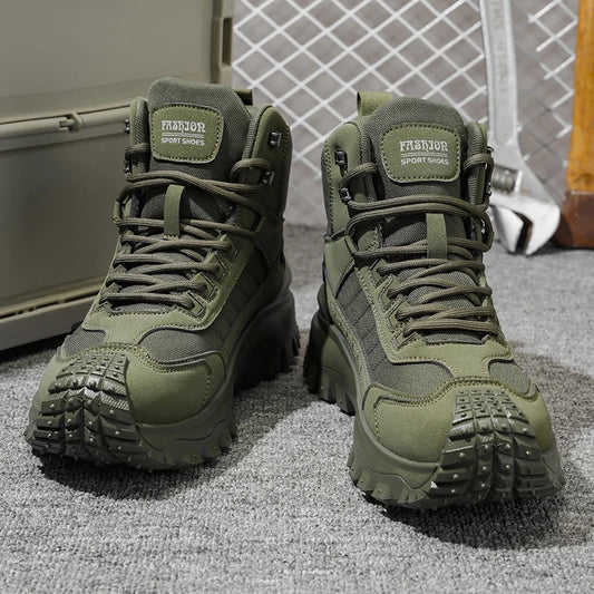 Men's Thick-Soled High-Top Boots, Non-Slip and Wear-Resistant, Suitable for Outdoor Hiking and Everyday Casual Wear
