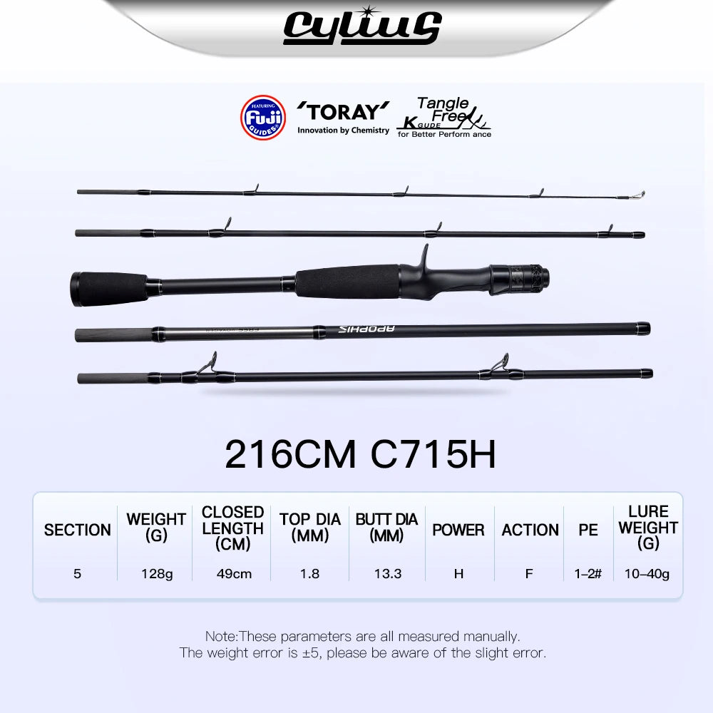 CYLIUS 5 Section Apophis Travel Bass Fishing Longcast Heavy Power Portable Multi Section All Purpose Fishing Rod  For Trip