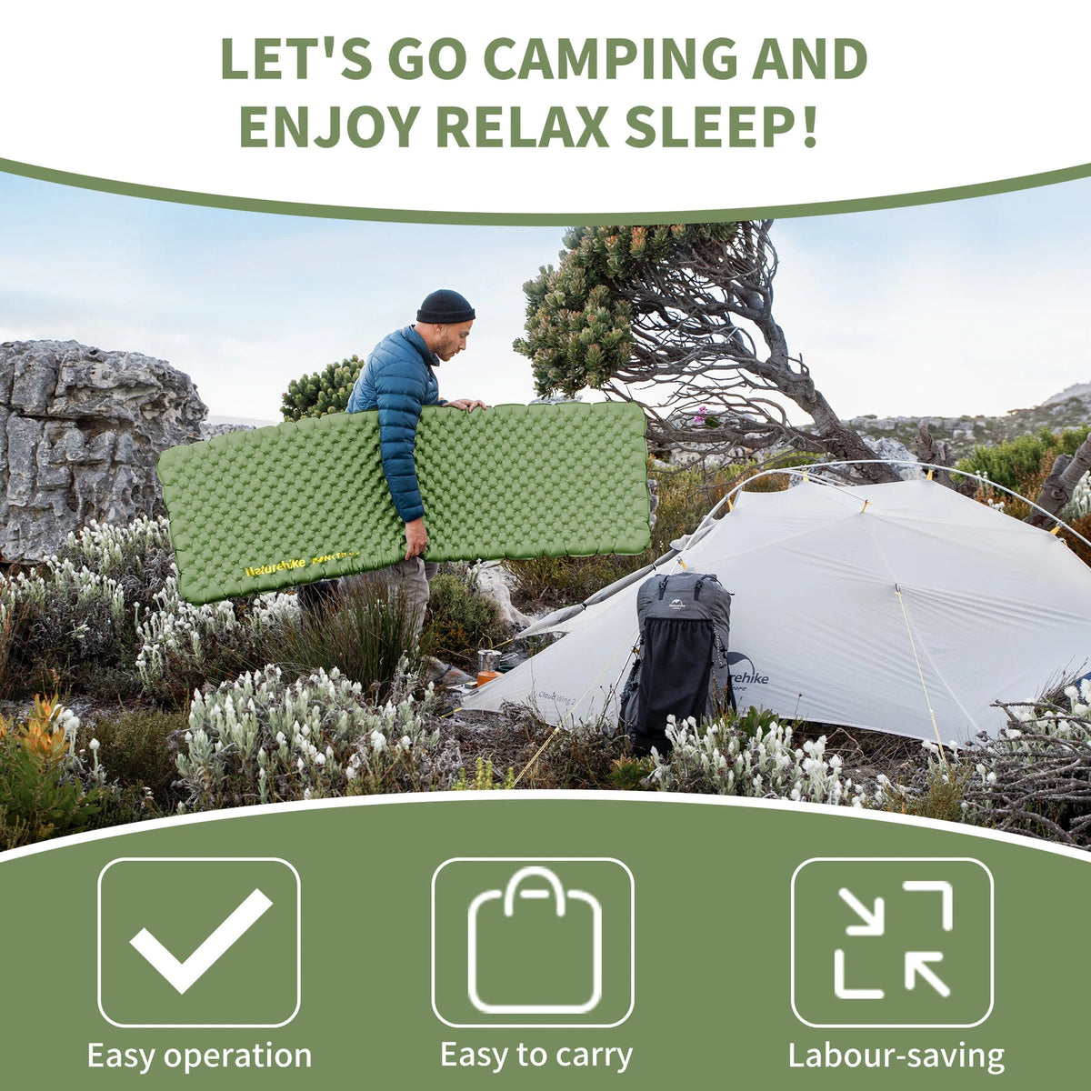 Naturehike R4.6 Inflatable Mattress Outdoor Camping Hiking Ultralight Sleeping Pad Single Folding TPU Nylon Moisture-proof Mat