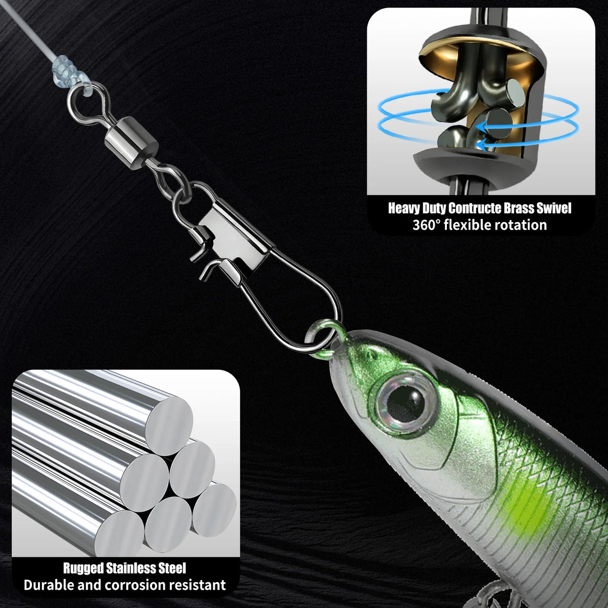 FishTrip Fishing Swivel Snap Interlock Snap with Rolling Swivel 50 100Pack Stainless Steel Cross Lock Snap Sea Fishing Connector