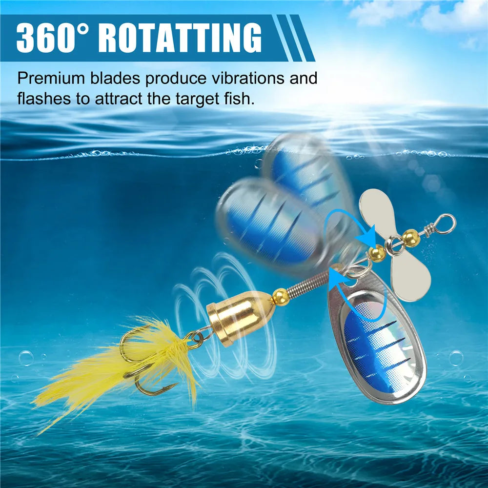 5/10Pcs Spinner bait Fishing Lures Spinnerbaits Spoon Lures  Feather Tail treble hooks Metal Spinner Lure for Bass Trout Salmon