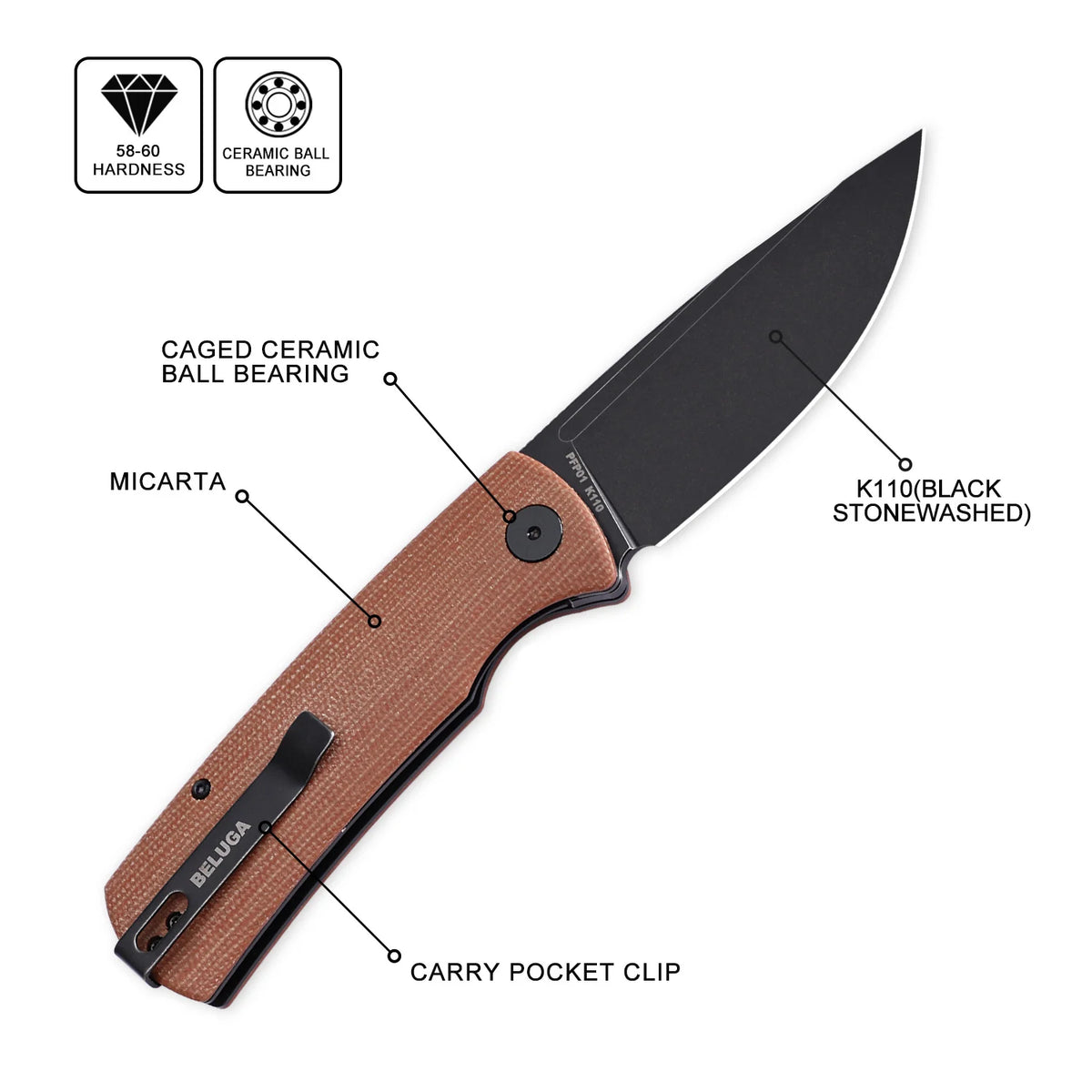 Petrified Fish Beluga PFP01 Lightweight Folding Knife EDC K110 G10 Handle Knife for Hunting Fishing Outdoor Camping Survival