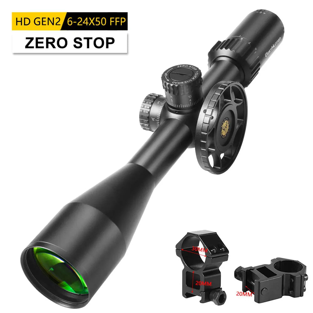 WestHunter HD Gen2 6-24x50 FFP Hunting Scopes First Focal Plane Long Range Riflescope Zero Reset or Zero Stop Tactical Sights