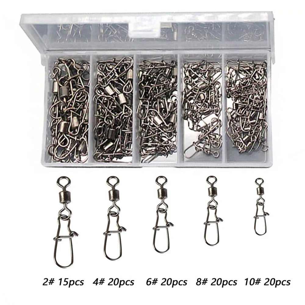 95/210 PCS Set Fishing Connector Gear Kit 2-10# Stainless Steel Pin Bearing Rolling Swivel Snap For Lure Hook Tackle Accessories