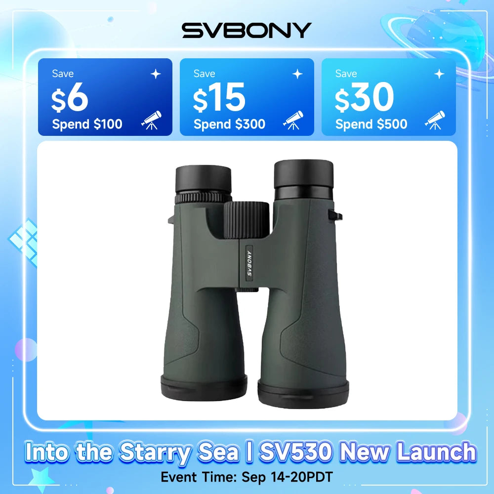 Svbony SA203 12x50 Binoculars  IPX7 PPS FMC Bak4 Portable Neckband Twist‑Up Eyecups for Outdoors Free Binocular Tripod Adapter