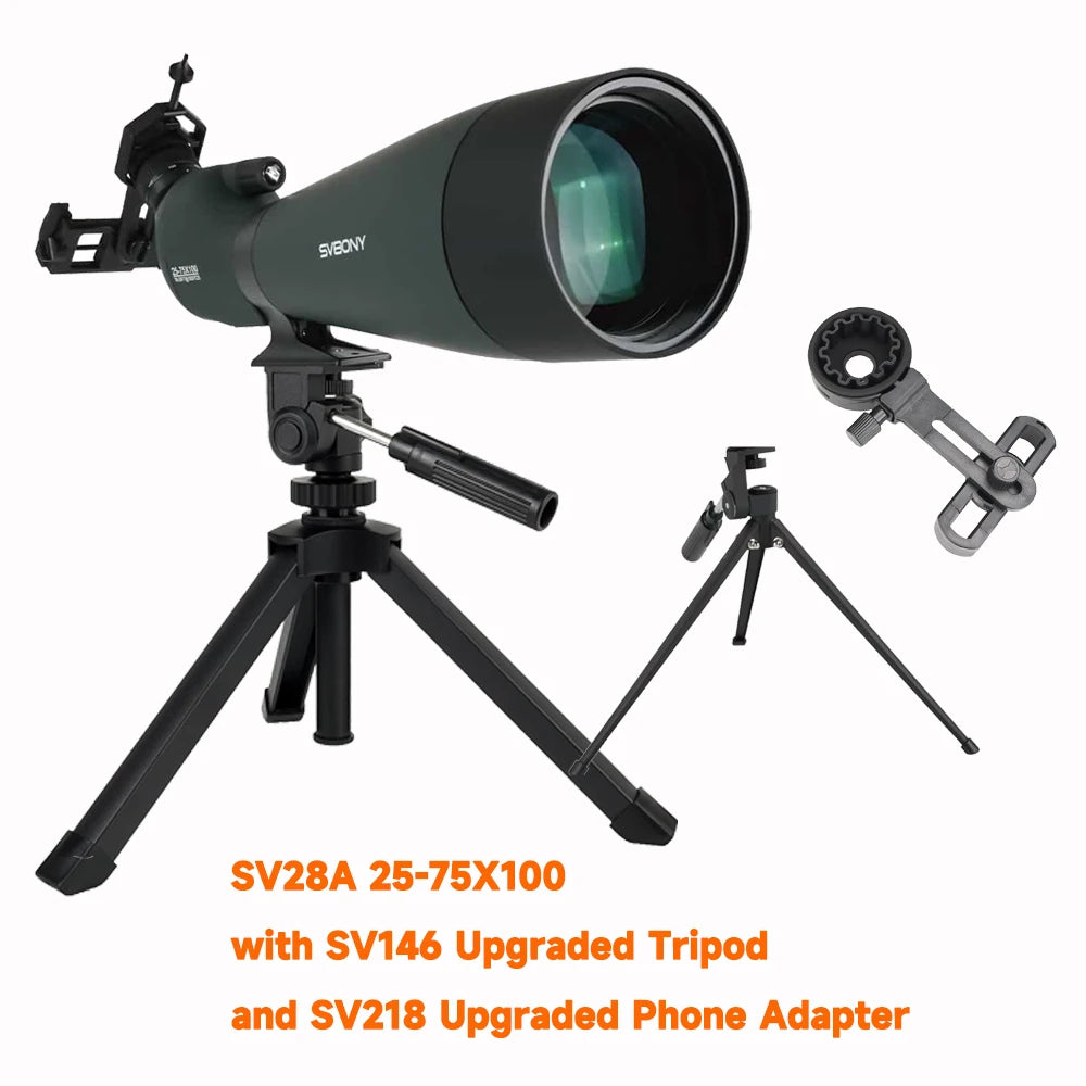 Svbony 25-75x100mm SV28A Angled Spotting Scopes with Tripod and Phone Adapter FMC Telescope for Bird Watching Daily Observation