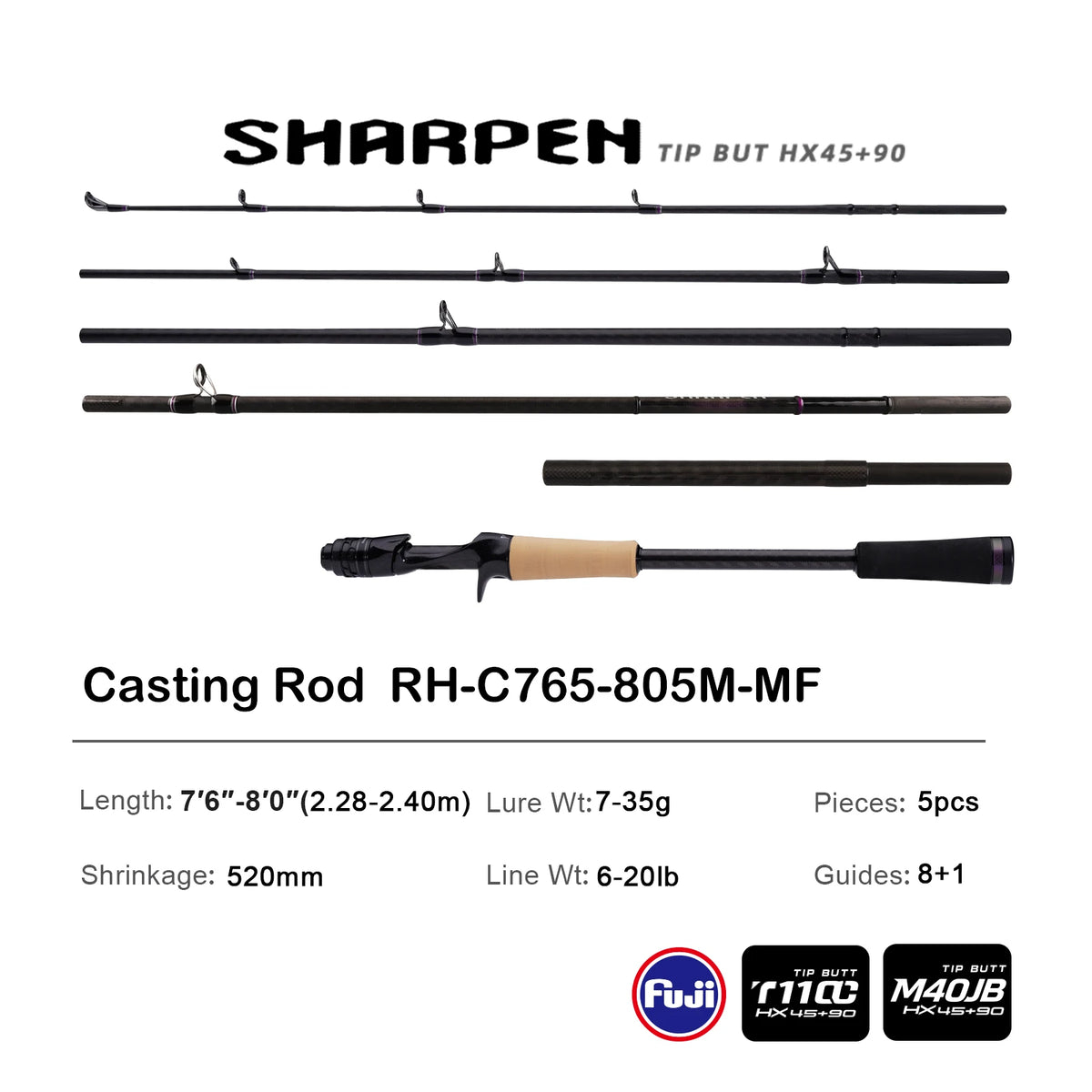 PURELURE SHARPEN Soft Lure Long Spinning and Casting XF/MF Action Rods FUJI Components Bass Pike Rod Fishing Rod Spinning Reel