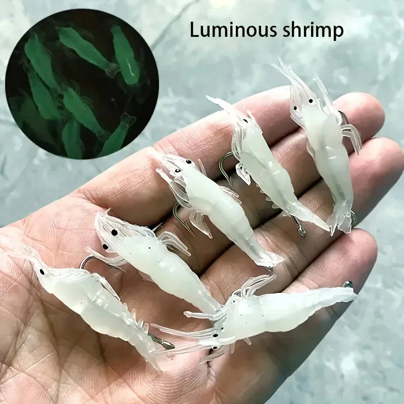 10pcs/Lot Goture Shrimp Lures Soft Shrimp Fishing Lures for Freshwater Saltwater Luminous Shrimp Bait Set with Sharp Hook Bead
