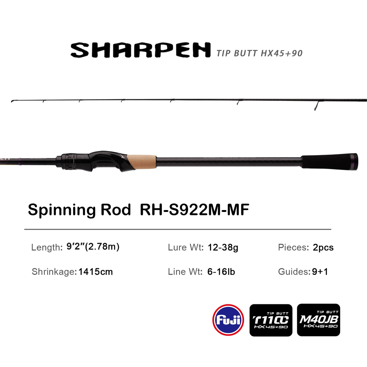 PURELURE SHARPEN Soft Lure Long Spinning and Casting XF/MF Action Rods FUJI Components Bass Pike Rod Fishing Rod Spinning Reel