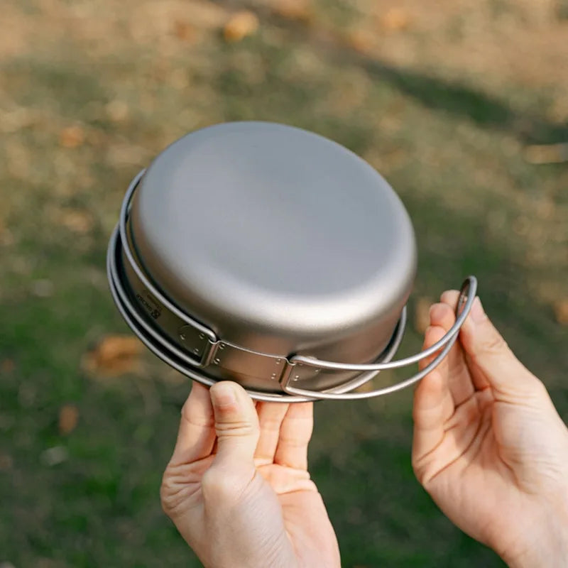Pure Titanium Pans Bowls Dishes Set With Folding Handle Outdoor Camping Portable Plates Wok Frying Pan Tableware 5 Packed