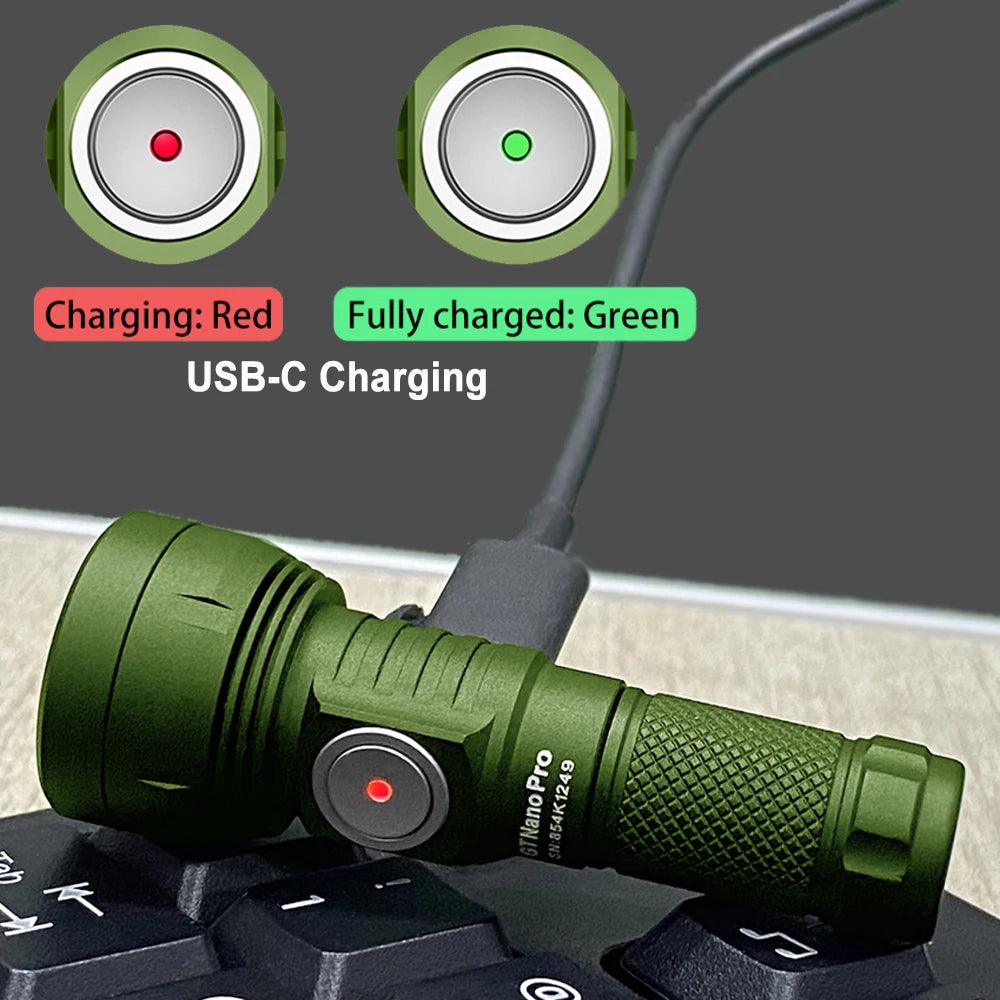 Outdoor Fishing Lighting Camping Lantern EDC LED Flashlights 1600LM Type C Rechargeable Lamp Self Defense Torch GT NANO PRO 3.0