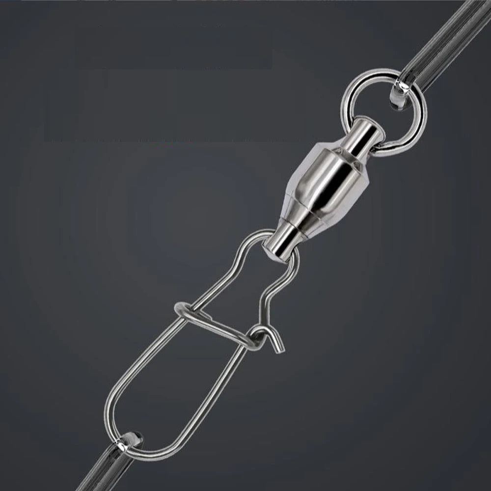 DNDYUJU 10X-100X Fishing Lure Connector Fishing Ball Bearing Rolling Swivel Stainless Steel Snap Fast Pin Fish Lure Accessories