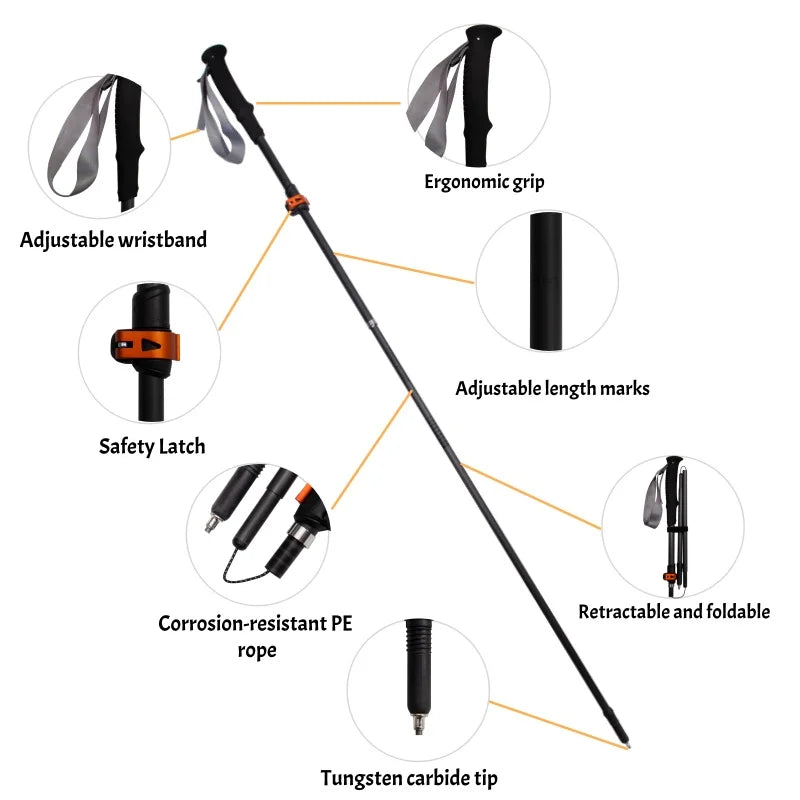 2026 New Carbon Fiber Folding Trekking Poles Ultralight Adjustable Length Quick Lock Walking Sticks for Hiking Camping Travel