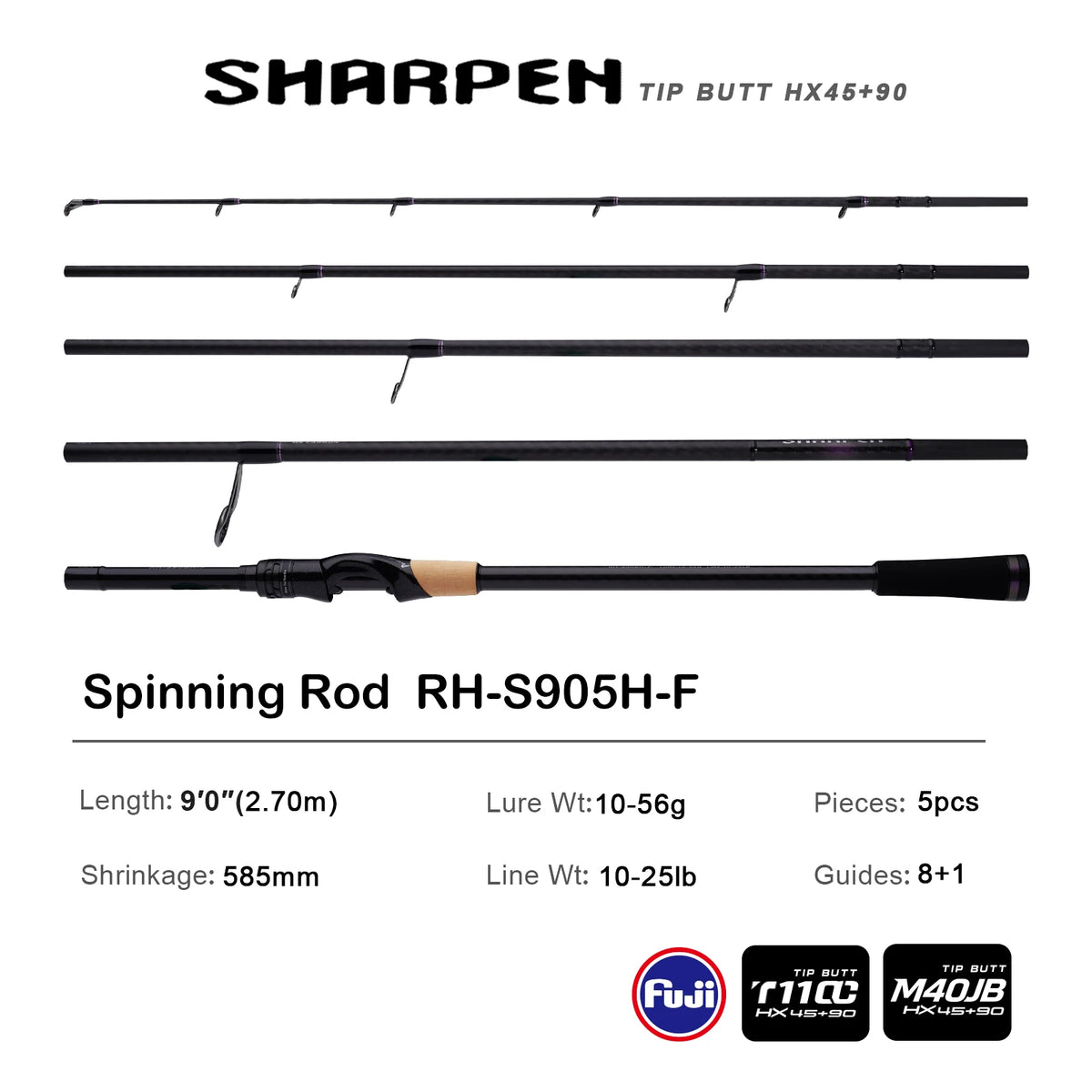 PURELURE SHARPEN Soft Lure Long Spinning and Casting XF/MF Action Rods FUJI Components Bass Pike Rod Fishing Rod Spinning Reel