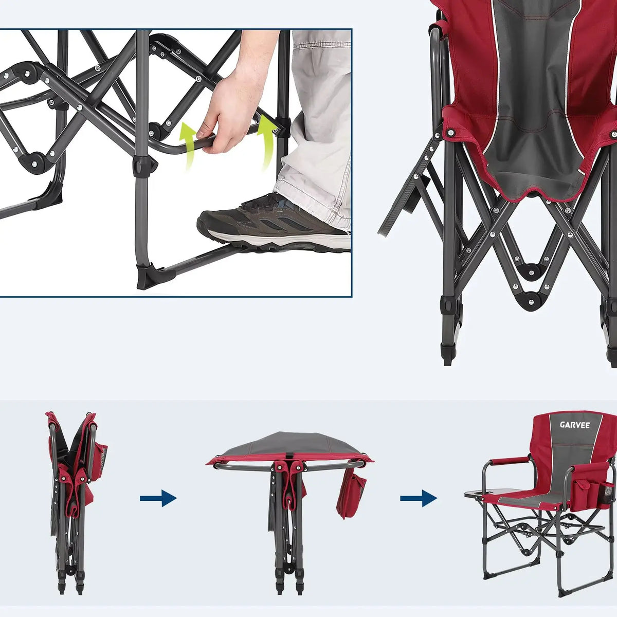 Oversized Camping Directors Chair, Portable Folding Lawn Chairs for Adults Heavy Duty with Side Table, Outdoor Foldable Camp Chair with Pocket ，400 Lbs Capacity Portable Camping Chair with Side Table, Cup Holder & Side Pock