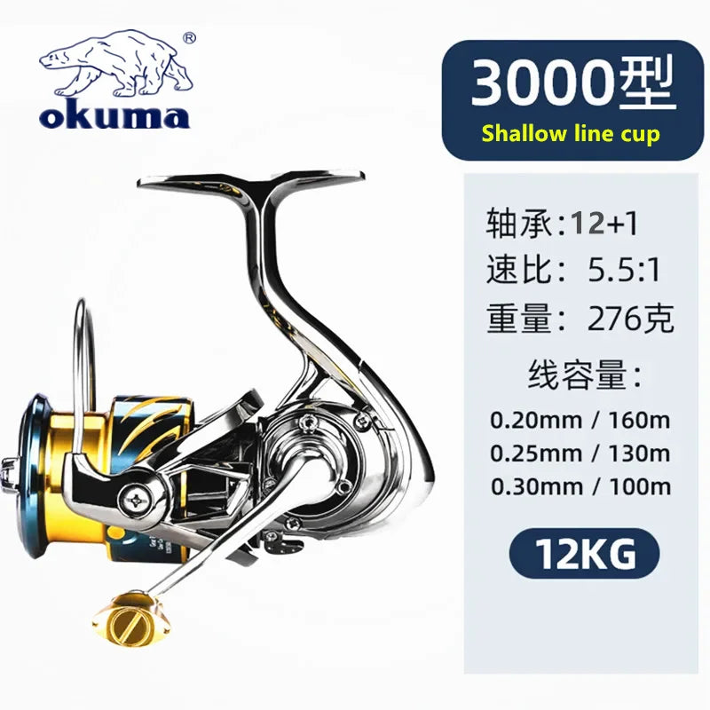 Okuma All Metal Fishing Reel 12+1BB15KG Max Drag Anti Seawater Rotating Reel 1000-5000