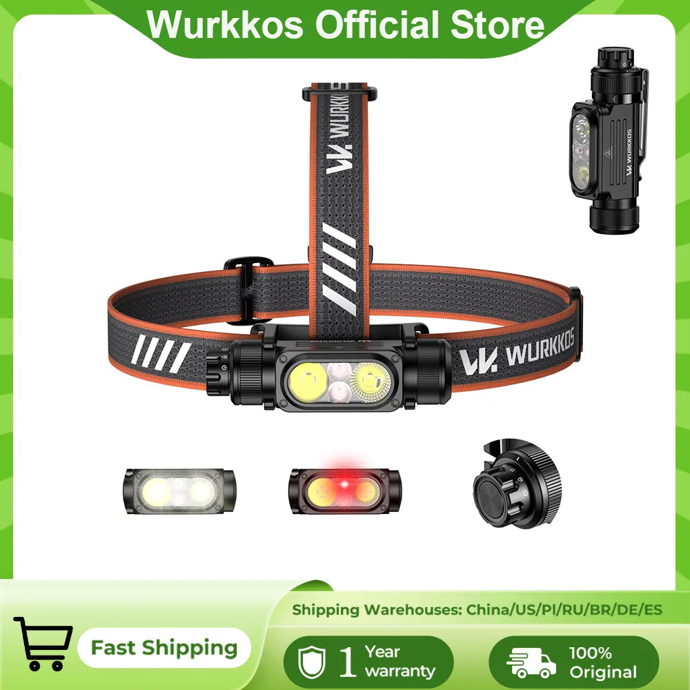 Wurkkos HD17 Headlamp Flashlight 2500 Lumens 18650 Battery Everyday Carry (EDC) with Red Light Ideal for Outdoor Use