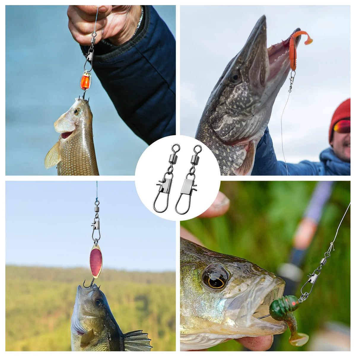 FishTrip Fishing Swivel Snap Interlock Snap with Rolling Swivel 50 100Pack Stainless Steel Cross Lock Snap Sea Fishing Connector