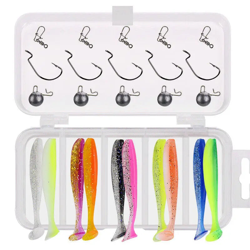 25PCS/Box Soft Fishing Lures Kit Silicone Lure Set Artificial Bait Worm with Crank Hook Fishing Weights Sinkers Soft Lures Set