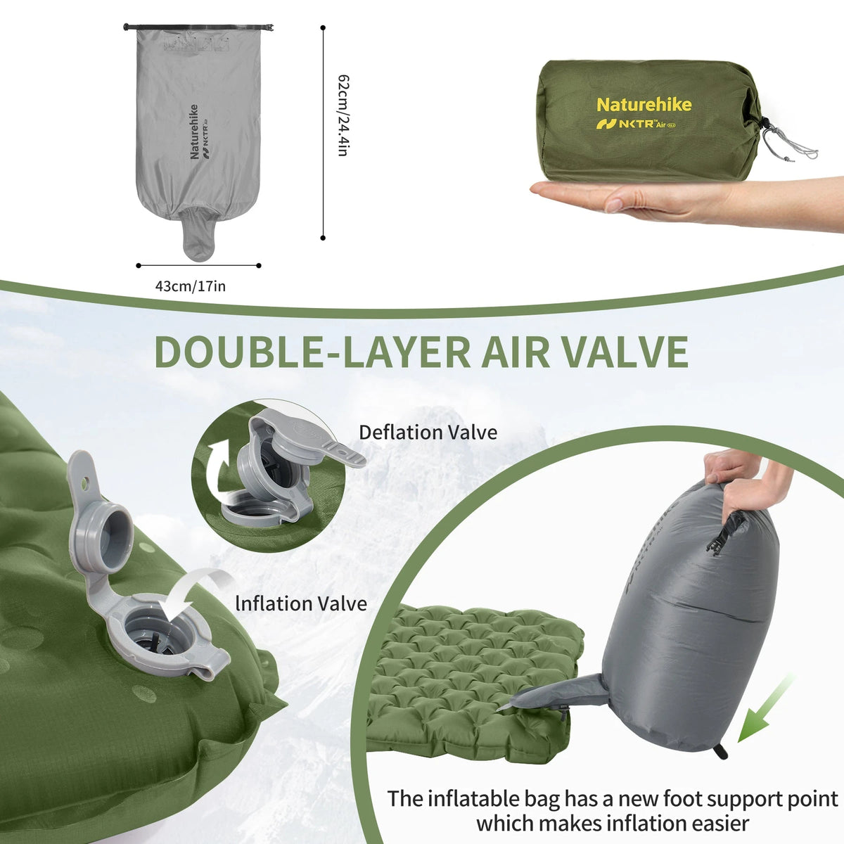 Naturehike R4.6 Inflatable Mattress Outdoor Camping Hiking Ultralight Sleeping Pad Single Folding TPU Nylon Moisture-proof Mat