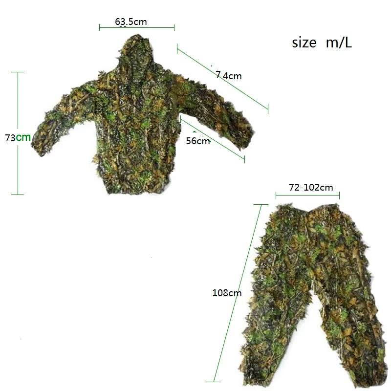 Men Women Kids Outdoor Ghillie Suit Camouflage Clothes Jungle Suit CS Training Leaves Clothing Hunting Suit Pants Hooded Jacket