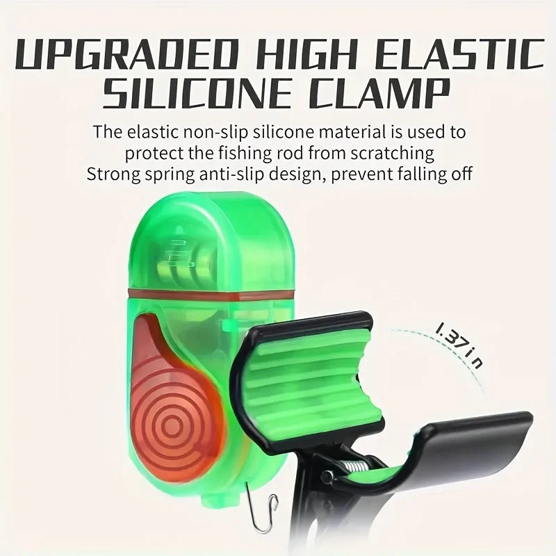 1pc Fishing Alarm Electronic Buzzer Fish Bite Lure Alert Alarm Sound Bell LED Indicator Light Clip-on Fishing Rod Fishing Tool