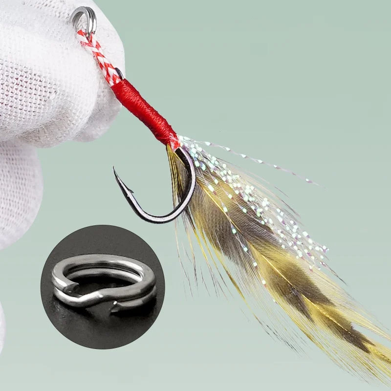 Metal Saltwater Fishing Lures Vertical Slow Pitch Fishing Hooks Fishing Jigging Spoon with Assist Hooks Artificial Bait Tackle