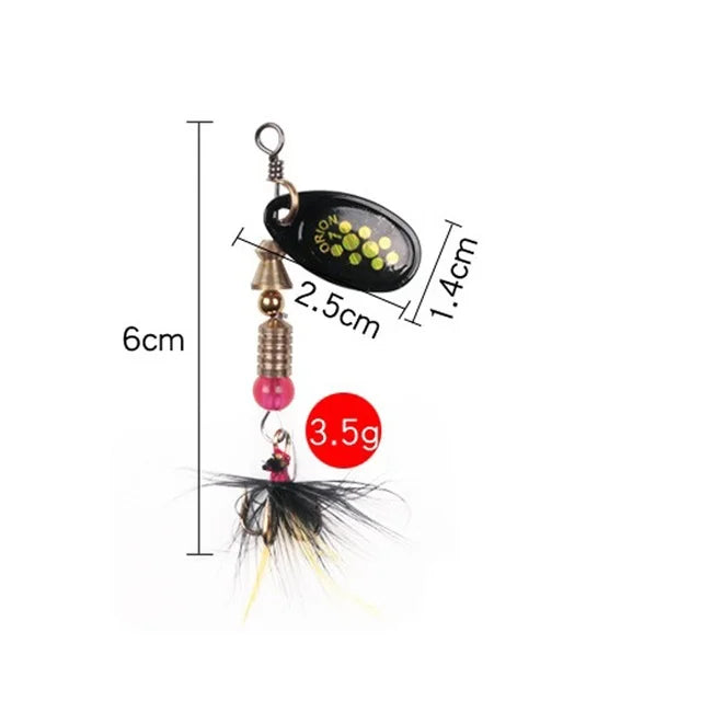 1pcs/lot Rotating Spinner Fishing Lure 3.5g/4.5g/7g/9g/12g Spoon Sequins Metal Hard Bait Wobblers Bass Pesca With Feather Hooks