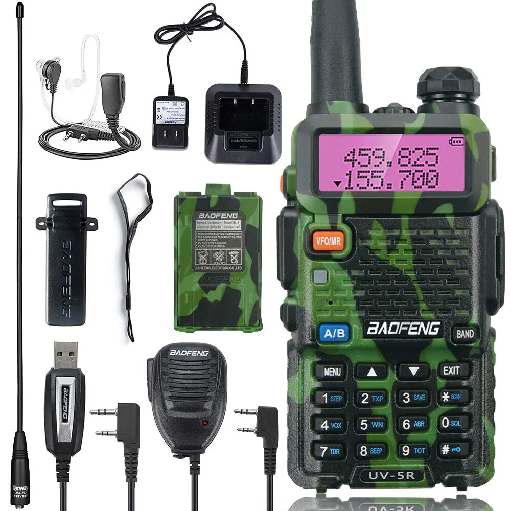 BaoFeng Green UV 5R Walkie Talkie VHF/UHF Long Range Radio For Camping Portable FM Radio Stations Transceiver Wireless Set
