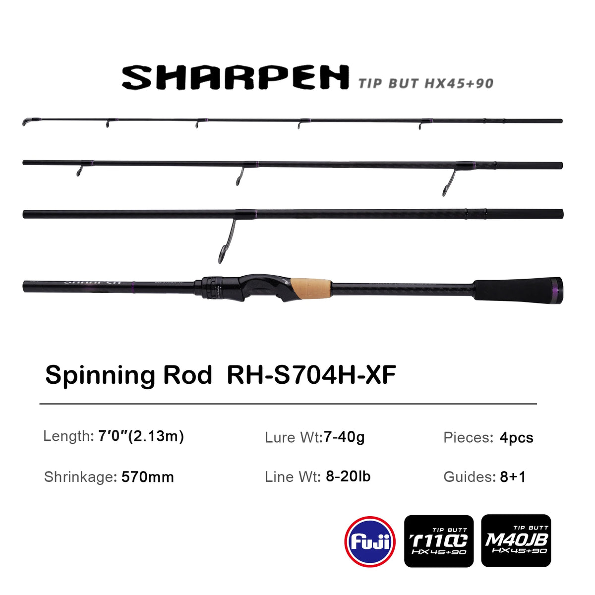 PURELURE SHARPEN Soft Lure Long Spinning and Casting XF/MF Action Rods FUJI Components Bass Pike Rod Fishing Rod Spinning Reel