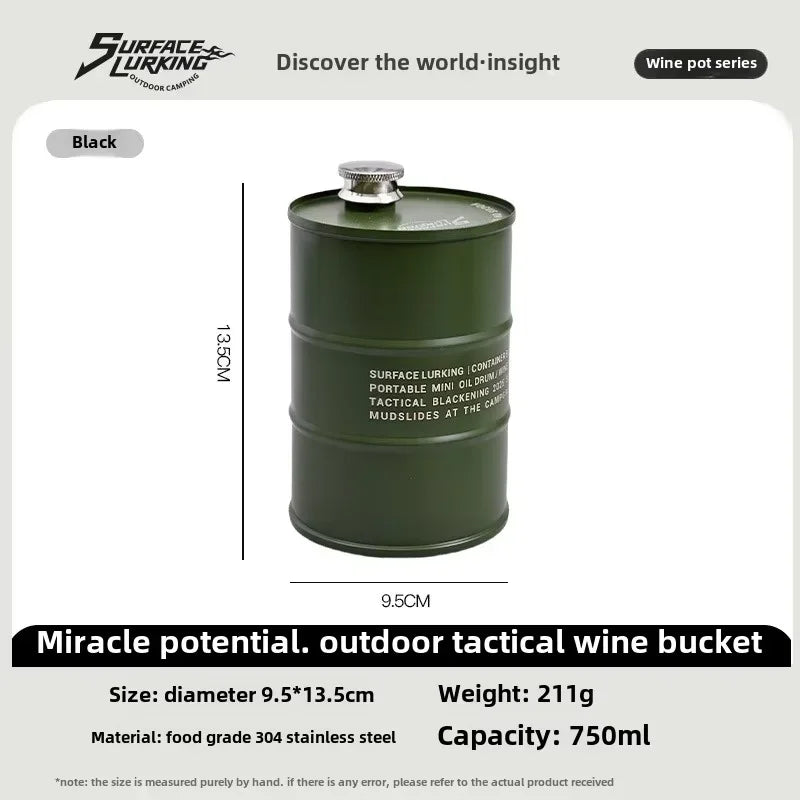 GO PEAK Outdoor Wine Beverage Bucket Bottle 304 Stainless Steel 750ML Portable Cylindrical Pot Camping Fuel Wine Pot Fuel Barrel