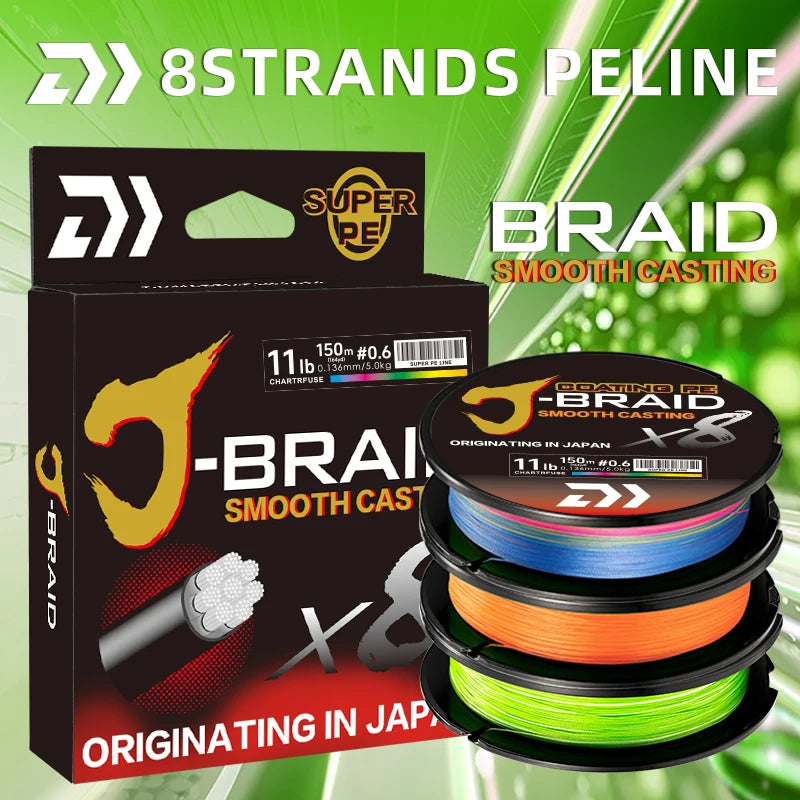 2025 New Original X8-DAIWA-J Braided Expedition 8 Strands Fishing Line PE Super Line Sea Fishing Wire 150/200M Pesca 11-77lb