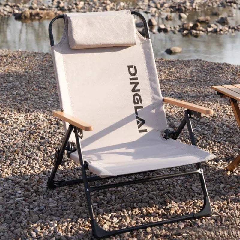 Outdoor Folding Chair Portable Camping Reclining Chair Angle Adjustable With Detachable Pillows High Backrest Fishing Chair