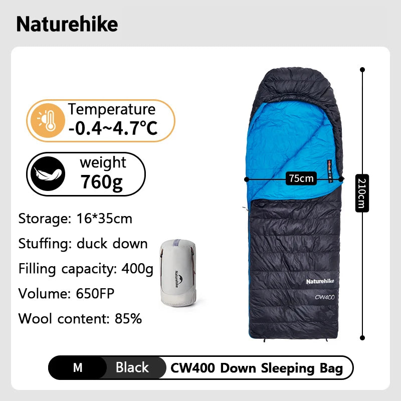 Naturehike Duck Down Sleeping Bag CW400 CW700 Adult Outdoor Camping Winter Thickened Cold Lightweight Sleeping Bag
