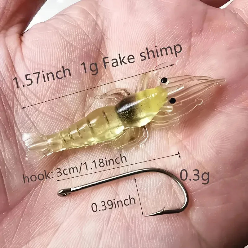 10pcs/Lot Goture Shrimp Lures Soft Shrimp Fishing Lures for Freshwater Saltwater Luminous Shrimp Bait Set with Sharp Hook Bead