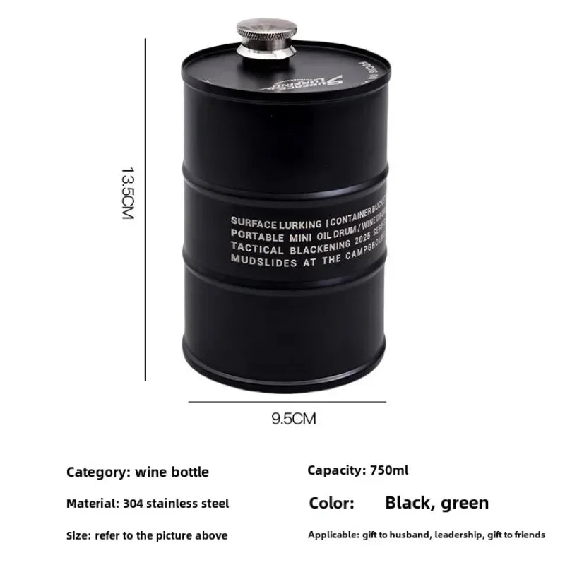 GO PEAK Outdoor Wine Beverage Bucket Bottle 304 Stainless Steel 750ML Portable Cylindrical Pot Camping Fuel Wine Pot Fuel Barrel