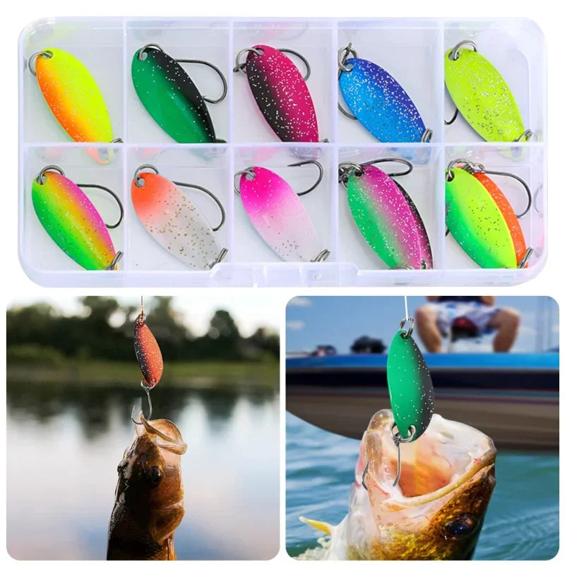 43PCS Professional Multi-Color Sequined Metal Lure Set,with Single Hook Artificial Trout Spinner Lure Fishing Accessories