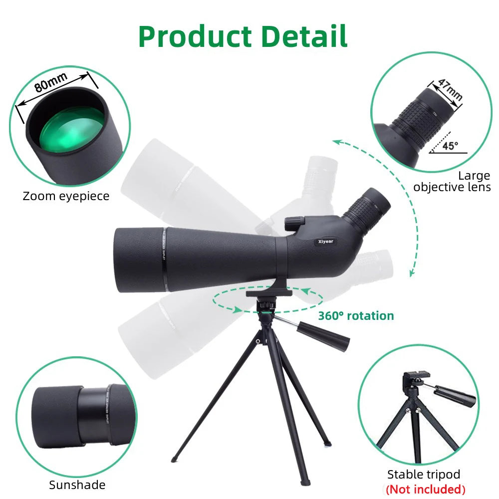 25-75x80 Spotter Scope With Tripod Phone Adapter  Waterproof Fogproof Spotting Scope For Bird Watching Target Shooting Wildlife