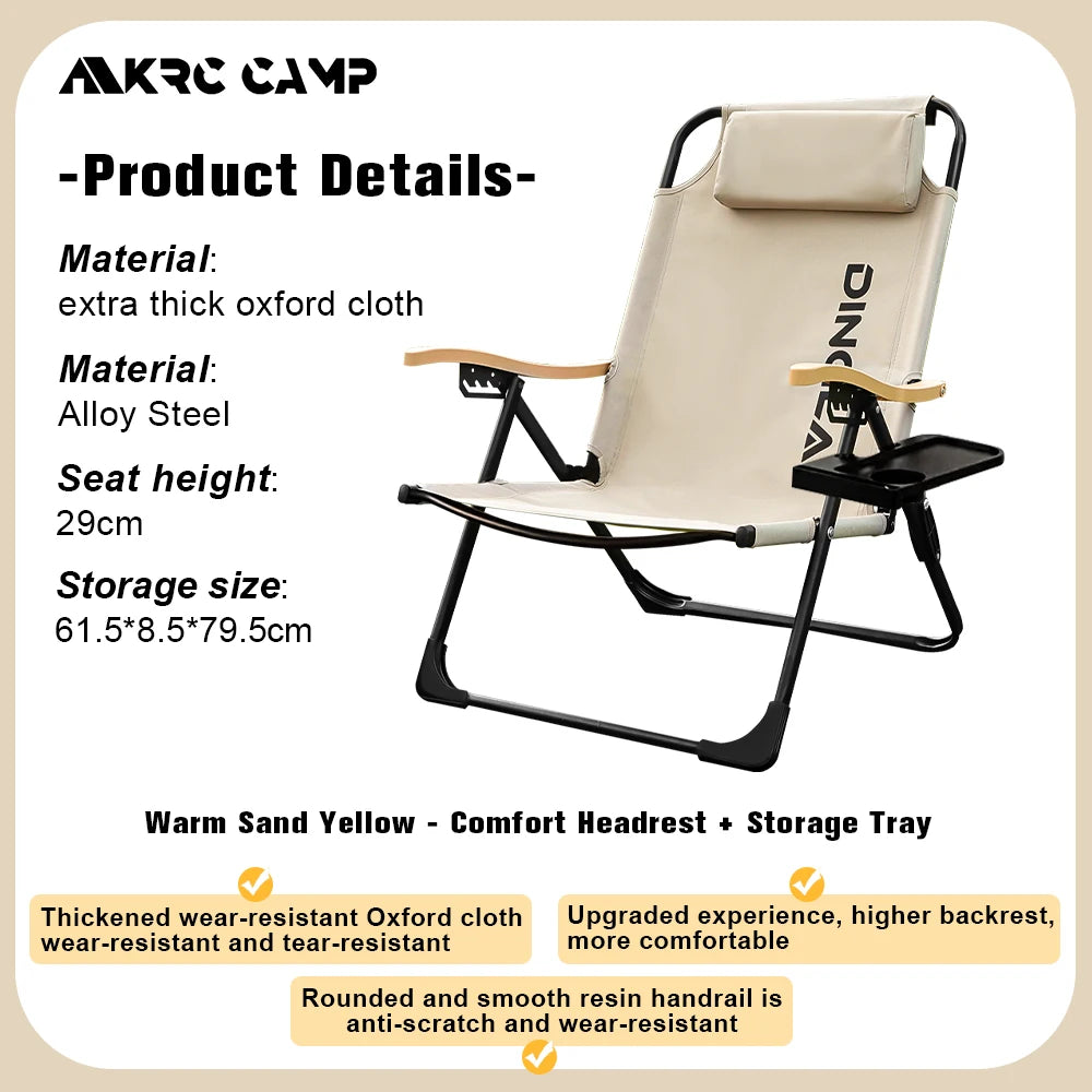 Outdoor Folding Chair Portable Camping Reclining Chair Angle Adjustable With Detachable Pillows High Backrest Fishing Chair