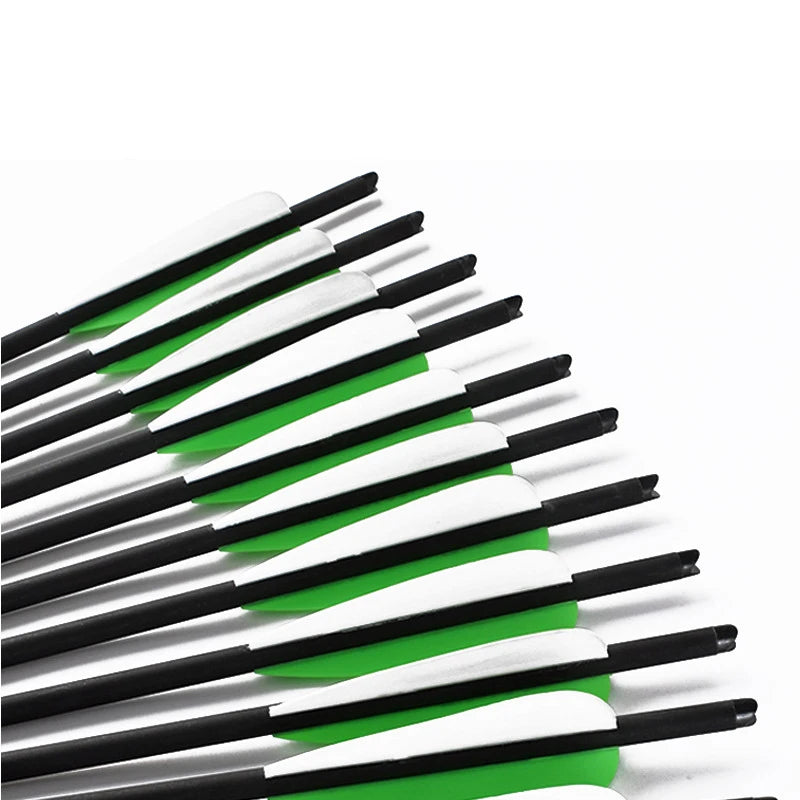 20”/22" Bow Arrows with green white 4" vanes Archery Carbon Arrows Crossbow Bolt Arrows for Archery Hunting Shooting