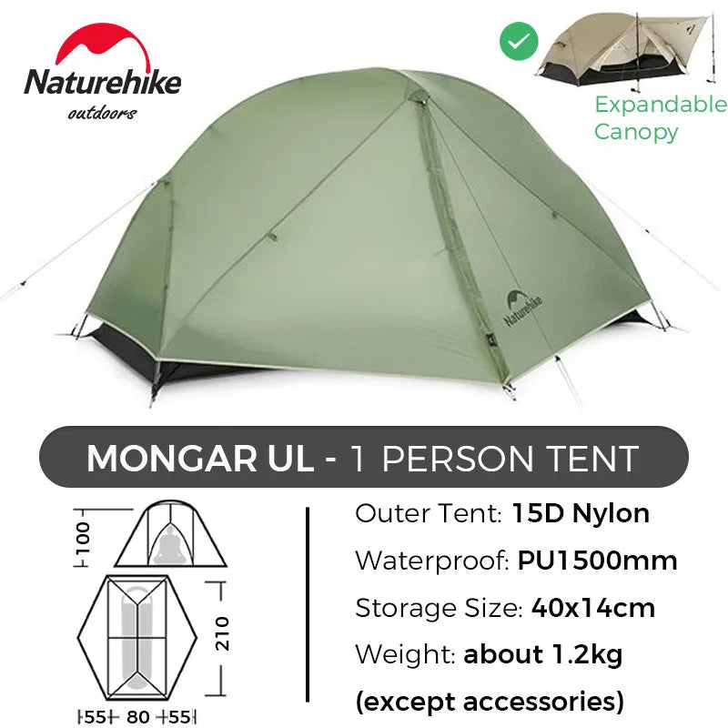 Naturehike Mongar UL/PRO 1 2 3 Person Tent Ultralight Waterproof Backpacking Tent Outdoor Portable Hiking Camping Sunshade