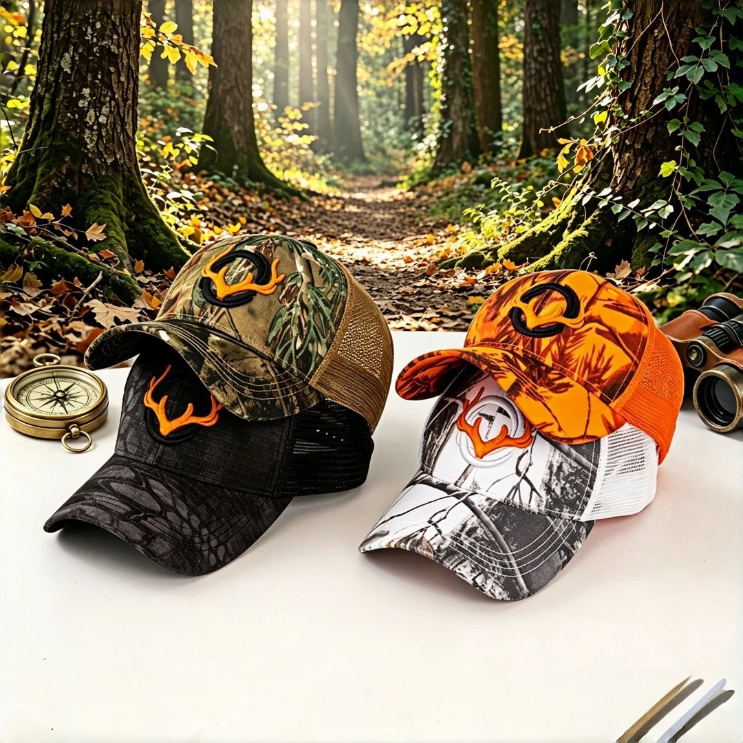 Deer Antler Camo Hunting Trucker Hat Outdoor Fishing Embroidery Mesh Baseball Cap for Men Women
