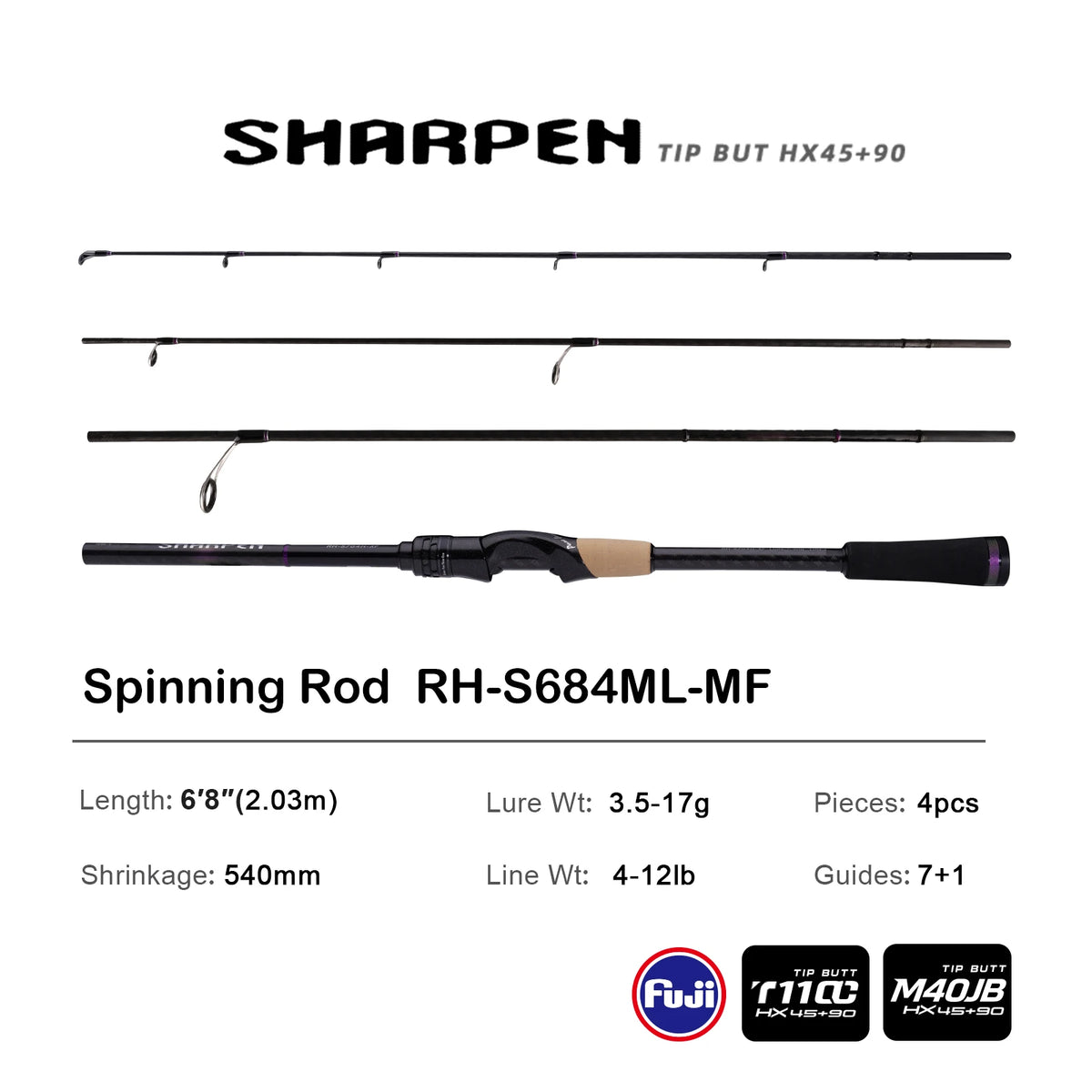 PURELURE SHARPEN Soft Lure Long Spinning and Casting XF/MF Action Rods FUJI Components Bass Pike Rod Fishing Rod Spinning Reel