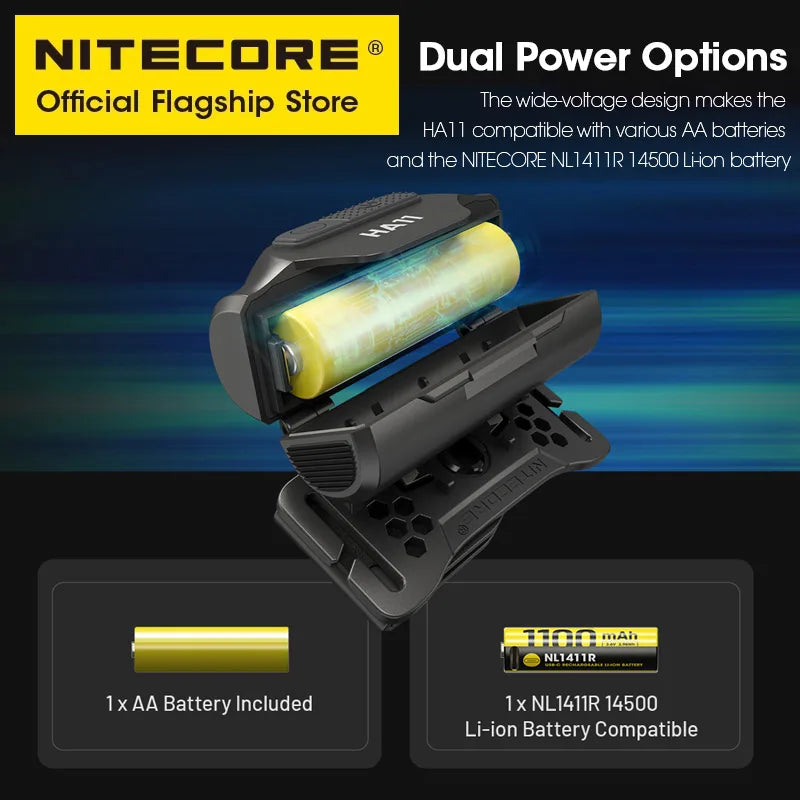NITECORE HA11 2024 AA Headlamp 240 Lumens 38g for Night Running Camping Fishing Compatible Alkaline AA Batteries 14500 Battery